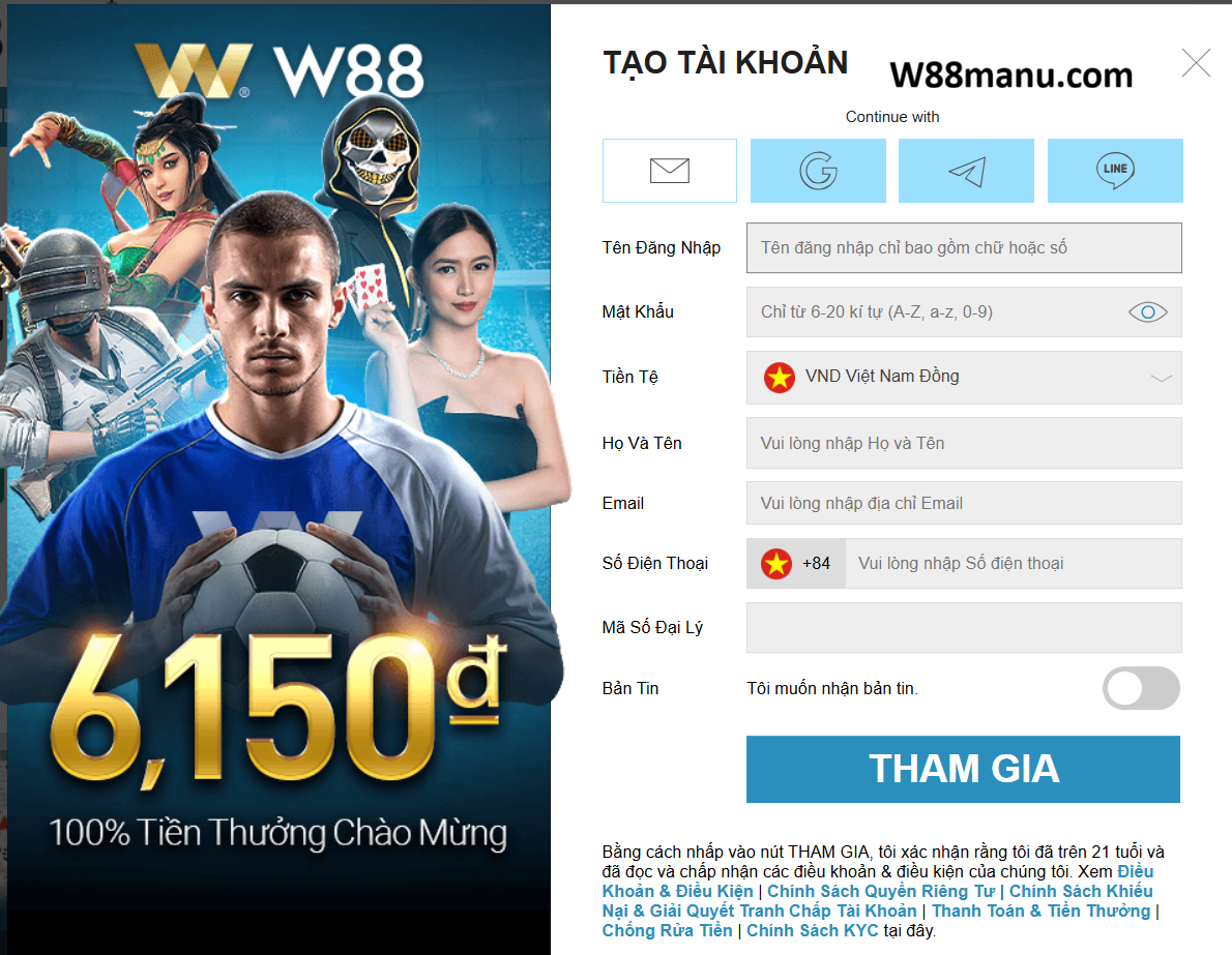 W88 Tạo tài khoản w88 đơn giản